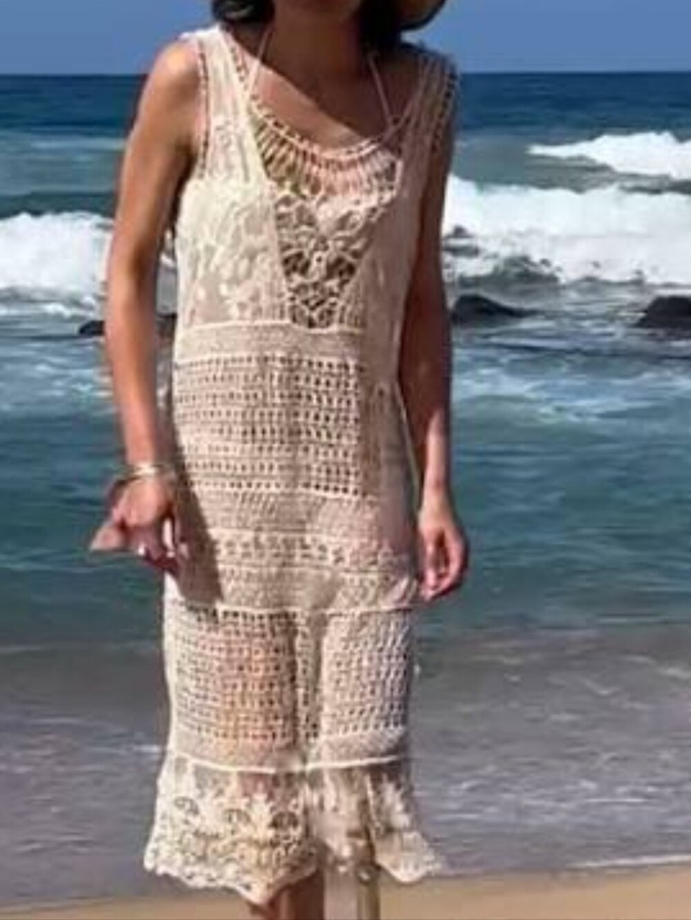 You Are Not Alone ✨️ Women's Cotton Lace Swim Coverup Dress in Cream Size S